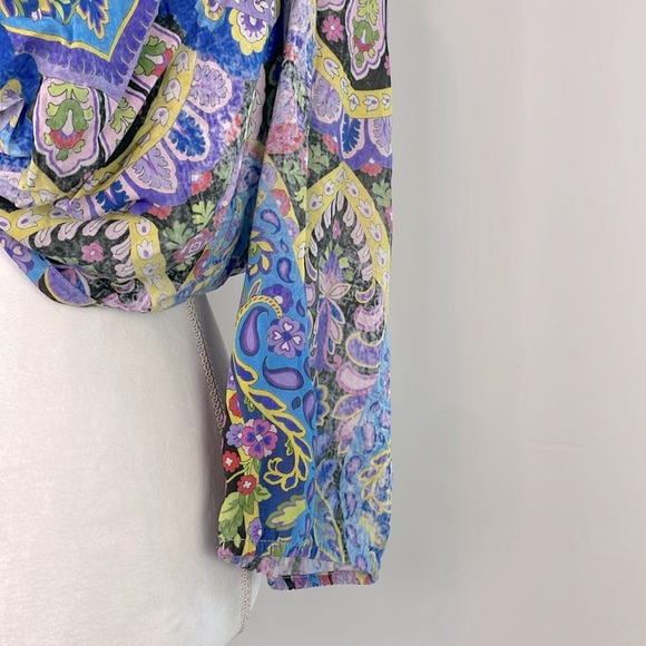 Zara Paisley Printed Cropped Top. Twist Front. Puff Sleeves. Size Large. NWT. - Picture 5 of 14